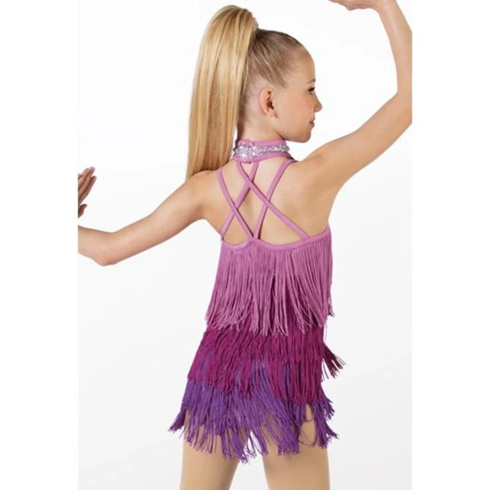 Pre-Owned Dance Costume Weissman 14338 XS Child Purple Fringe Jazz Tap Sequin